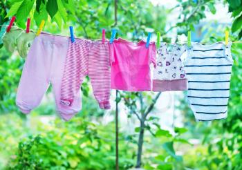 baby clothes on rope in the garden