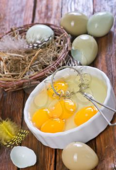 Eggs pheasant on a table, yolks of Eggs pheasant