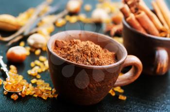 cocoa powder and aroma spice on a table