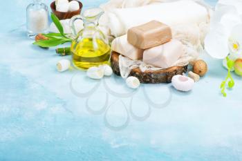 spa objects on a table, soap and salt