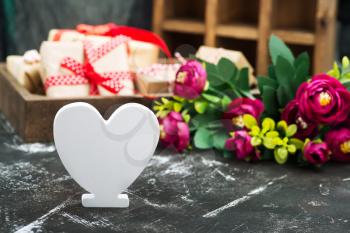 heart and boxes for present on a table