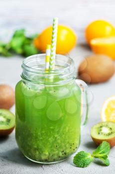 smoothie with fresh fruits, drink from kiwi and lemon