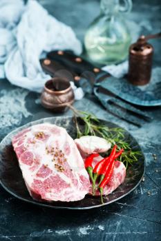 raw meat with aroma spice and sea salt 
