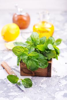 fresh mint in box and on a table