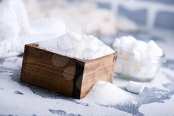 sugar on a table, white sugar. Stock photo