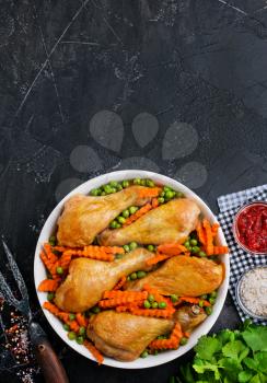 baked chicken legs, chicken legs with spice and vegetables