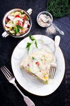 omelette with vegetables on plate, diet food