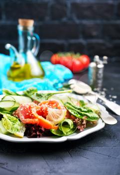 salad with salmon and fresh leaves, salad with fresh salmon
