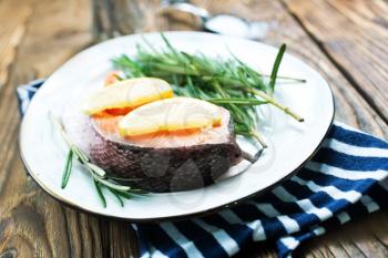 salmon with lemon and rosemary, red fish