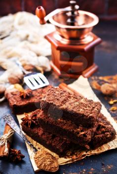 chocolate cake with cinnamon on a table