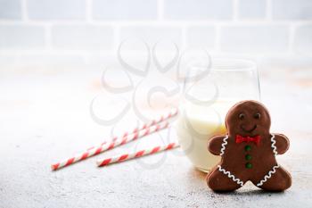 gingerbread with milk on a table, stock photo