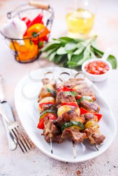 kebab with meat and vegetables, fresh kebab
