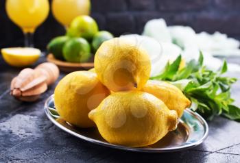ingredients for lemonade, lemons and fresh mint