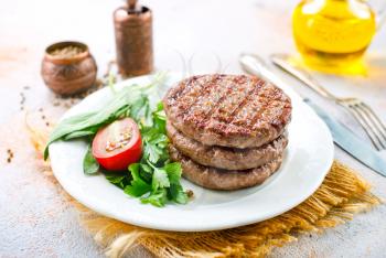 fried cutlets for burgers on white plate