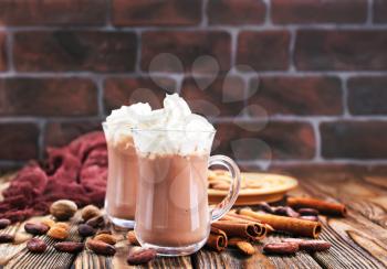 cocoa drink with almond and on a table