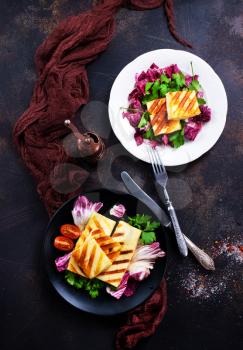 Grilled Halloumi Cheese salad with fresh vegetables
