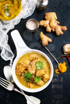 curry chicken in bowl, chicken with sauce