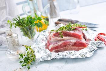 raw meat with aroma spice and salt, stock photo
