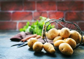 raw potato, potato in metal basket,stock photo