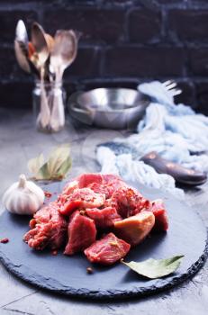 raw meat with salt and spice, stock photo