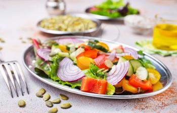 vegetables salad, fresh salad on metal plate