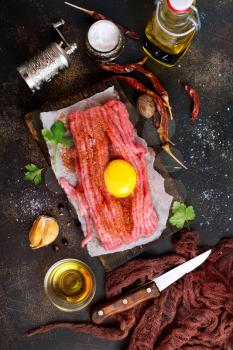 raw minced meat with raw egg and spice
