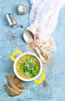 fresh soup with yellow lentil in bowl