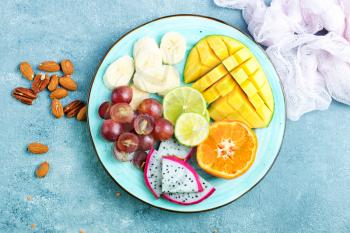 plate with fruits, fresh  fruits, diet food