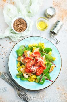 salad with pasta chicken mangold and tomato