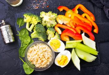 diet food,boiled bulgur with vegetables and egg