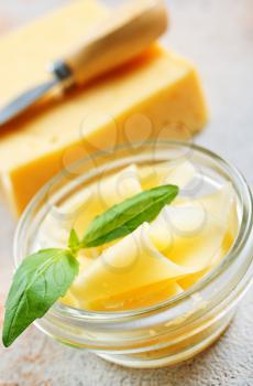 cheese in glass bowl, cheese and basil