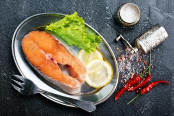 raw salmon with salt and aroma spice