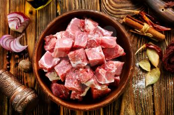 raw meat, meat in bowl, uncooked meat