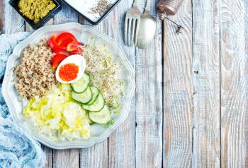 Healthy vegetarian salad with vegetables qinoa chickpea salad leaves. Healthy buddha bowl salad. 
