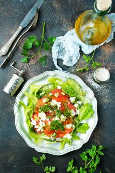 salad with cheese and tomato, diet food, tomato salad with feta
