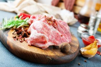raw meat with spice and salt on board