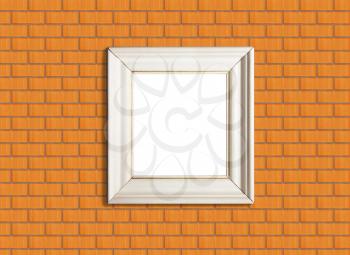 White picture frame with copy space on brick wall