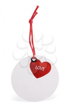 Round tag with heart image and inscription love