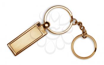 Bronze keychain with chain and rings isolated on white background