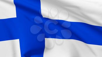 National flag of Republic of Finland flying in the wind, 3d illustration closeup view