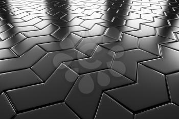Steel arrow blocks flooring diagonal perspective view shiny abstract industrial background
