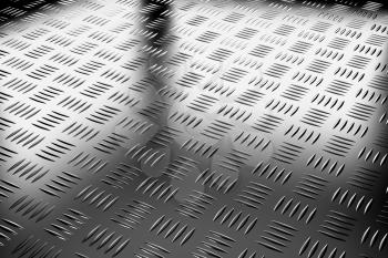 Abstract industrial creative metal construction monochrome illustration: decorative steel flooring metal surface with closeup diagonal view under bright lights, industrial 3d illustration