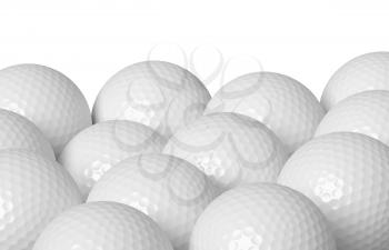 Heap of white golf balls isolated on white background, 3D illustration
