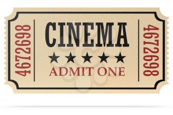 Vintage retro cinema creative concept: retro vintage cinema admit one ticket made of yellow textured paper isolated on white with shadow, closeup view, 3d illustration