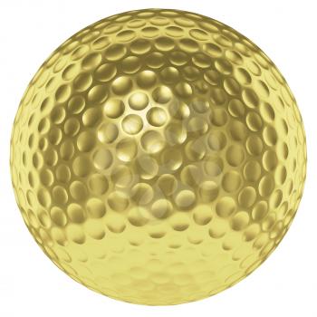 Golf sport competition winning and golf trophy concept: golden yellow shiny golf ball isolated on white background 3d illustration