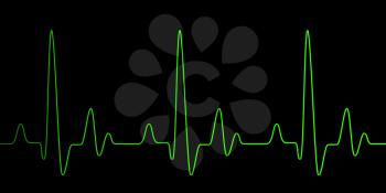 Heart pulse graphic green line on black, healthcare medical background with heart cardiogram, cardiology concept pulse rate diagram illustration