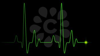 Heart pulse green line on black, healthcare medical background with heart cardiogram, cardiology concept pulse rate diagram illustration