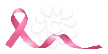 Realistic pink ribbon of breast cancer awareness campaign in october month isolated on white creative 3D illustration.