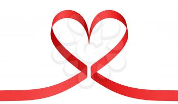 Red ribbon in heart shape on white background Valentines Day decorative element 3D illustration