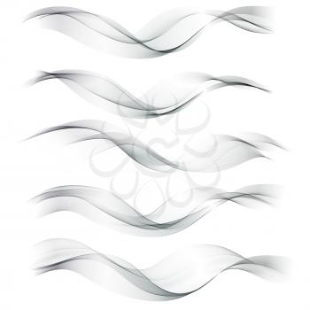 Set abstract gray smoke wave. Transparent wave. Abstract smooth wave vector. Smoke gray wave. Vector Abstract Lines